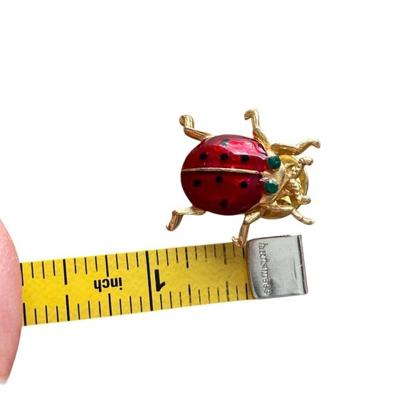 Vintage Gold Tone Red Enamel & Rhinestone Ladybug Pin - Picture 2 of 6